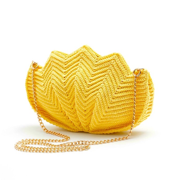 NEW! & OTHER STORIES crochet shell crossbody clutch chain bag yellow - Picture 9 of 14